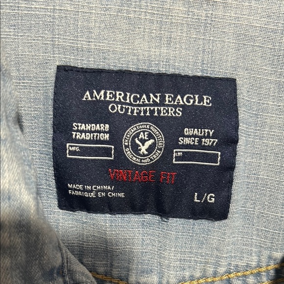 American Eagle Outfitters Blue Button Down Shirt Notched Collar - Picture 3 of 5